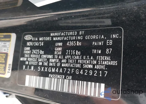 2015 Kia Optima Lx z USA, uszkodzony, nr VIN 5XXGM4A72FG429217